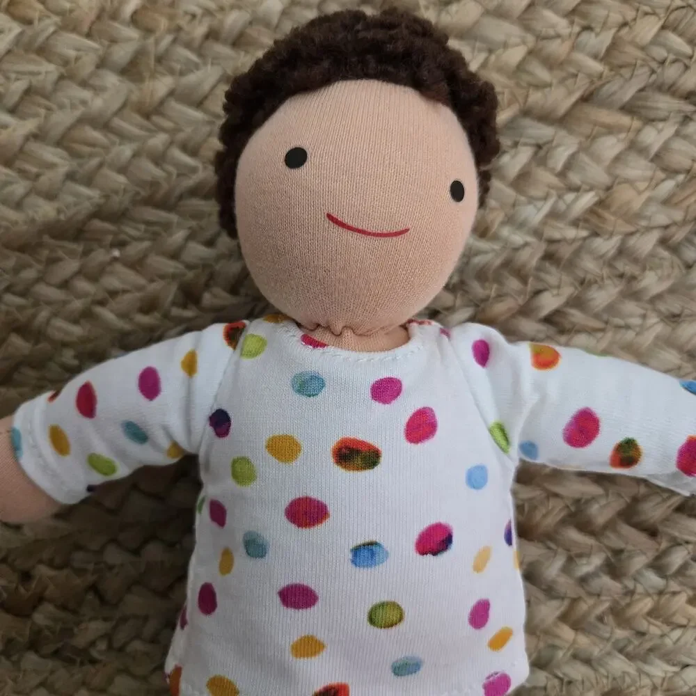 Lovevery Brown Curly Haired Avery Polka Dot Shirt Stuffed‎ Toy Doll Plush